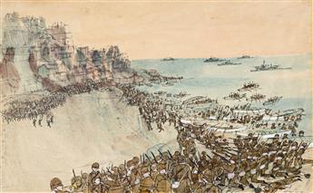 ROBERT ANDREW PARKER (1927) Bulgarian troops at Elso Beach meeting the British Lovat Scouts.